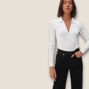 Everlane White Zip-Up Collared Top